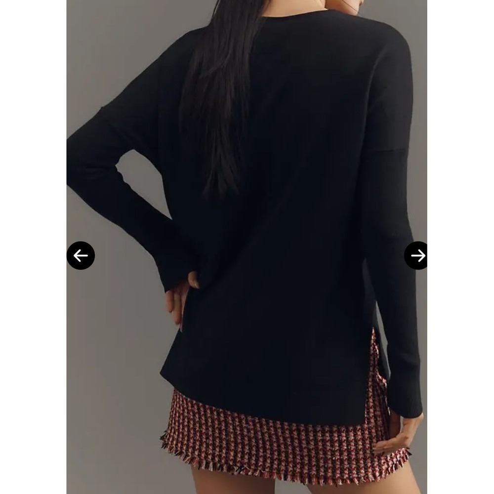 Maeve By Anthropologie V-Neck Pullover Sweater Black Side Slits  Size M - Picture 3 of 12